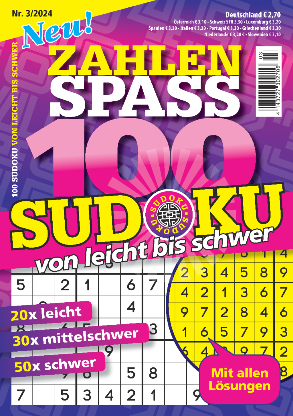 100 Sudoku von leicht bis schwer - 3/2024