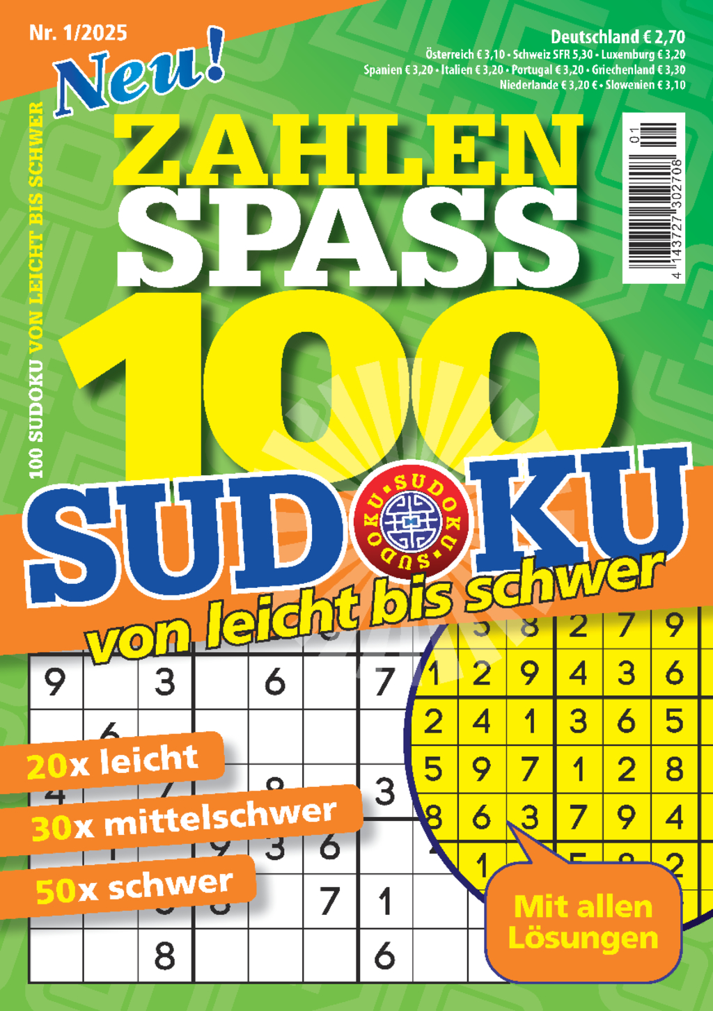 100 Sudoku von leicht bis schwer - 1/2025