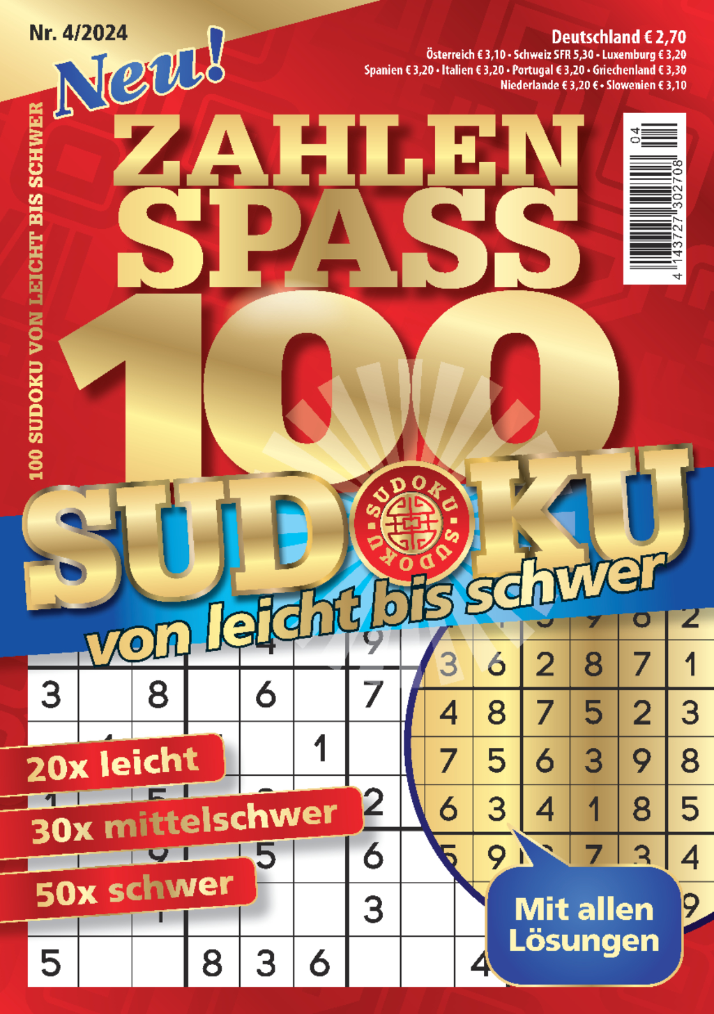 100 Sudoku von leicht bis schwer - 4/2024